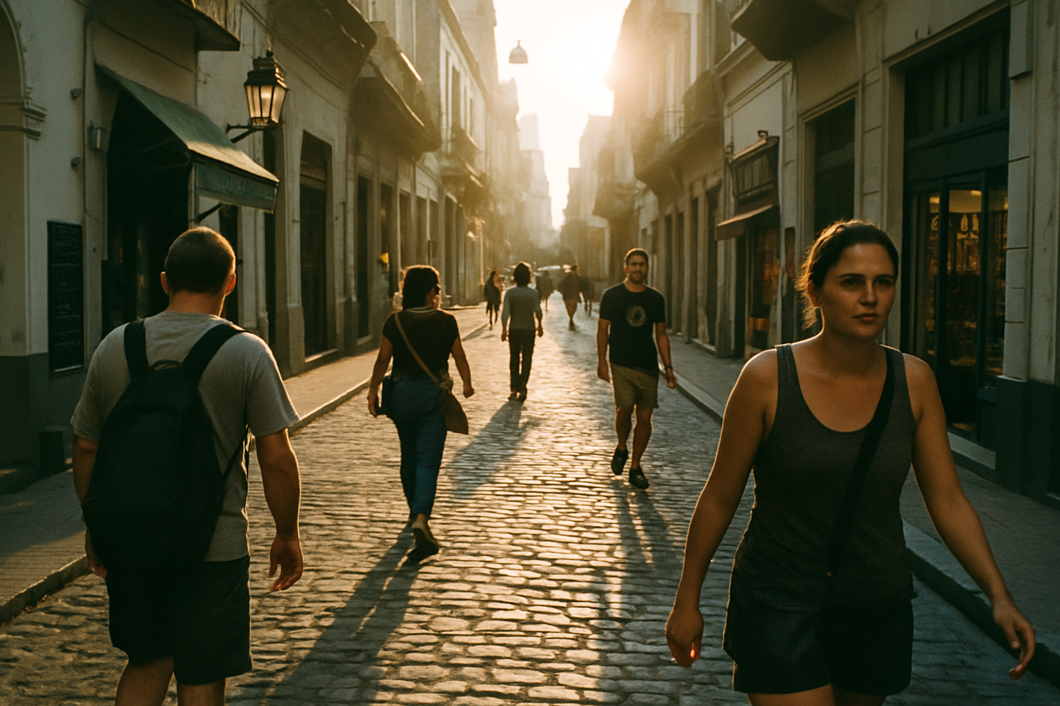 Personas caminando por una calle empedrada en Buenos Aires