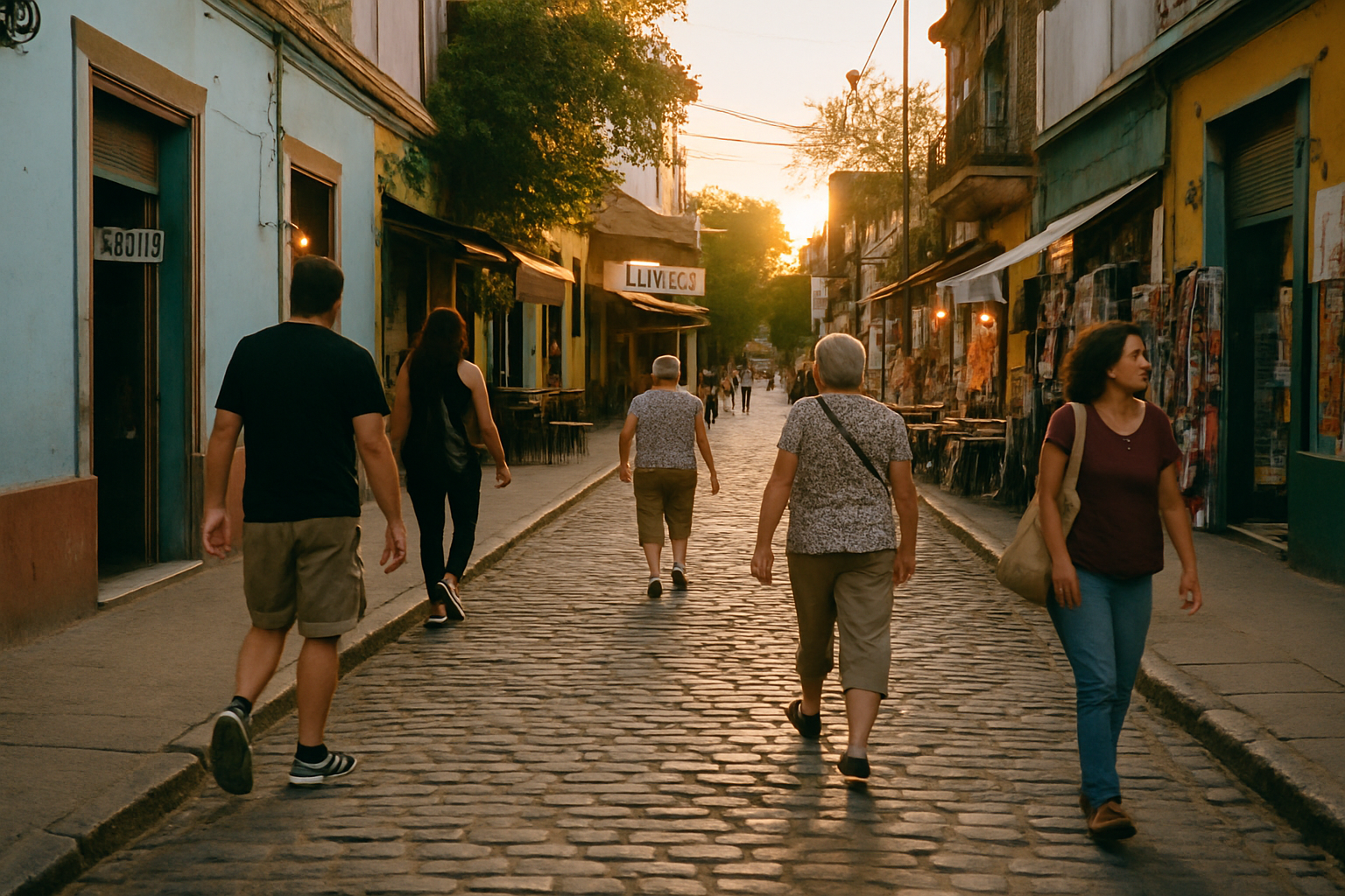 Gente caminando por una calle empedrada en La Boca