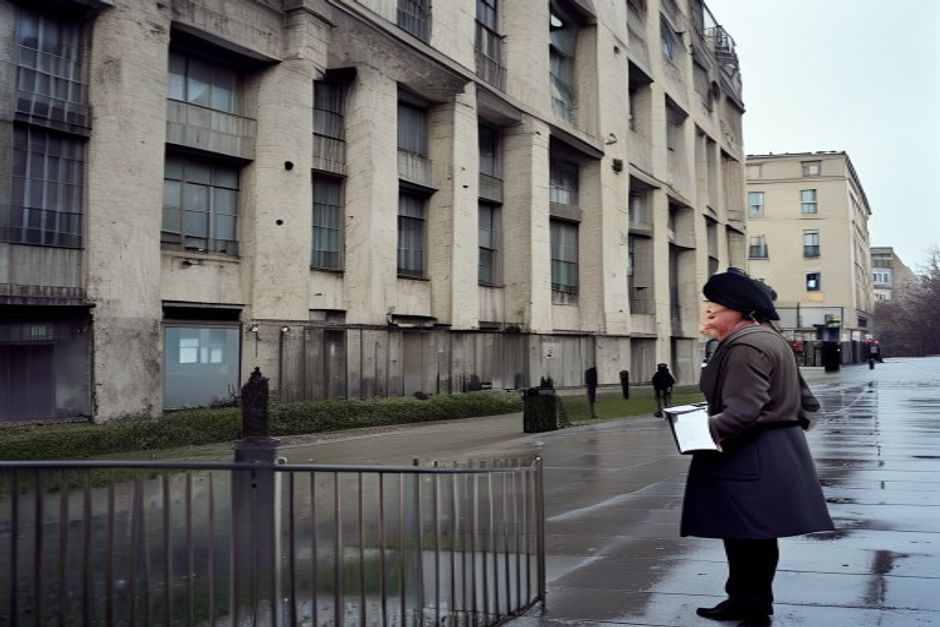 Fachada del edificio AMIA en calle Pasteur con el memorial de nombres visible y transeúntes
