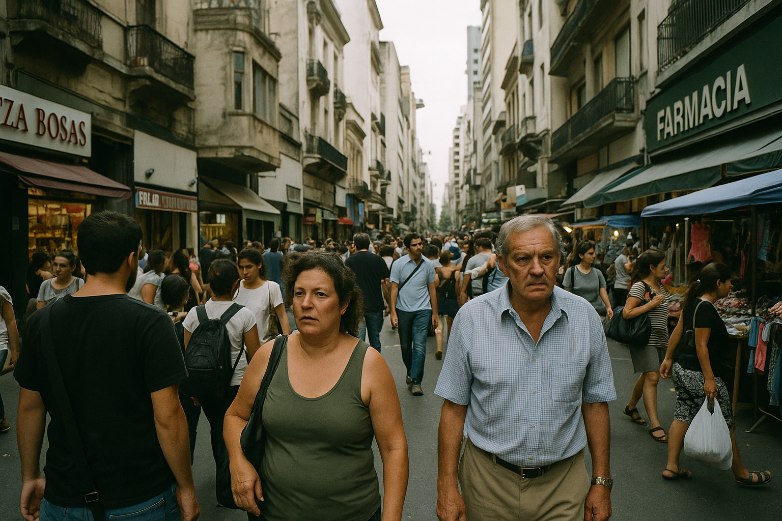 Gente caminando y comprando en una calle de Buenos Aires