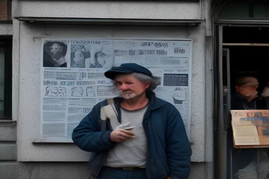 Hombre con ropa de trabajo mira un cartel electoral pegado en una pared de barrio porteño