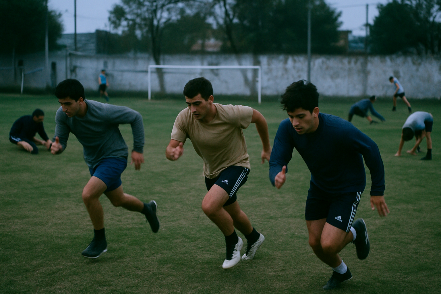 Jugadores de River Plate entrenando en el Monumental bajo luz de mañana